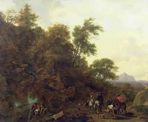 Wooded Landscape with Soldiers Escorting Prisoners, 1656
